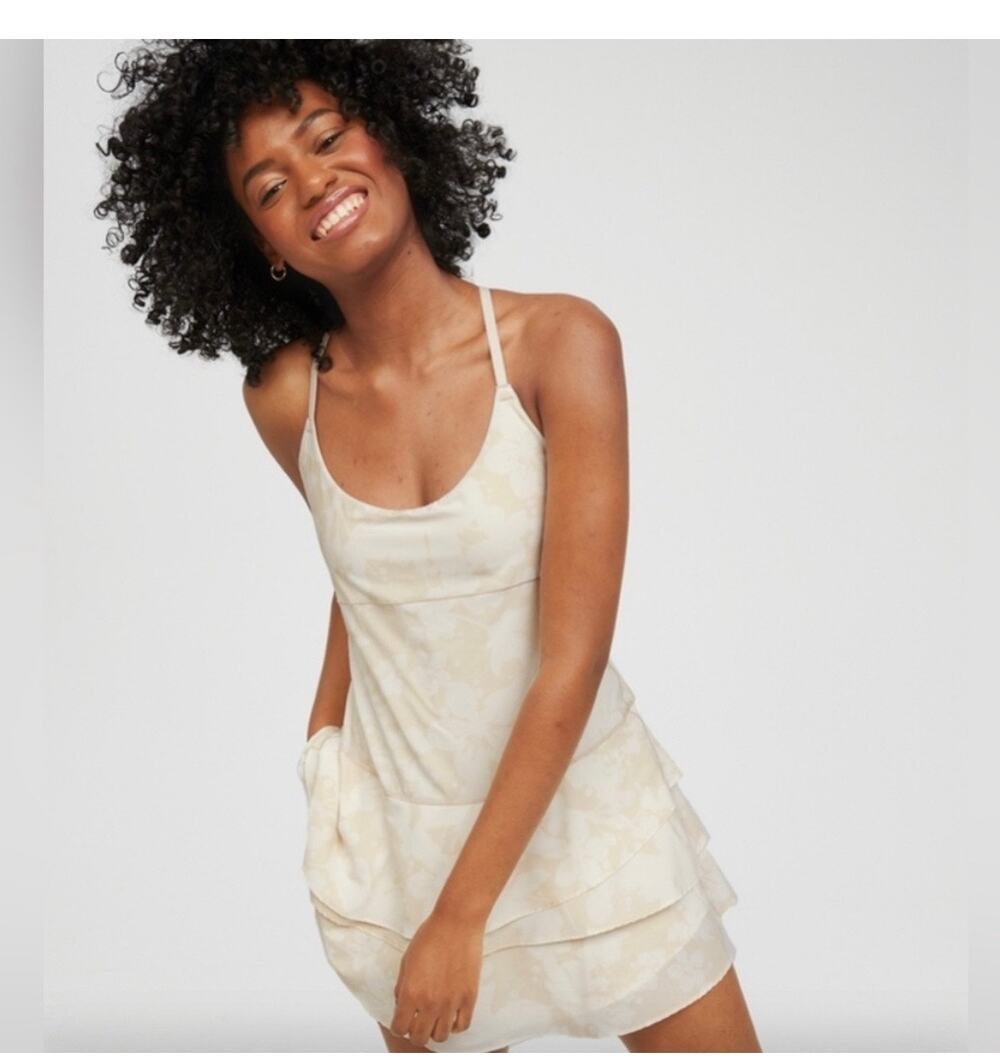Aerie Offline Maggie Ruffle Cream Floral Print Tennis Dress Size XL